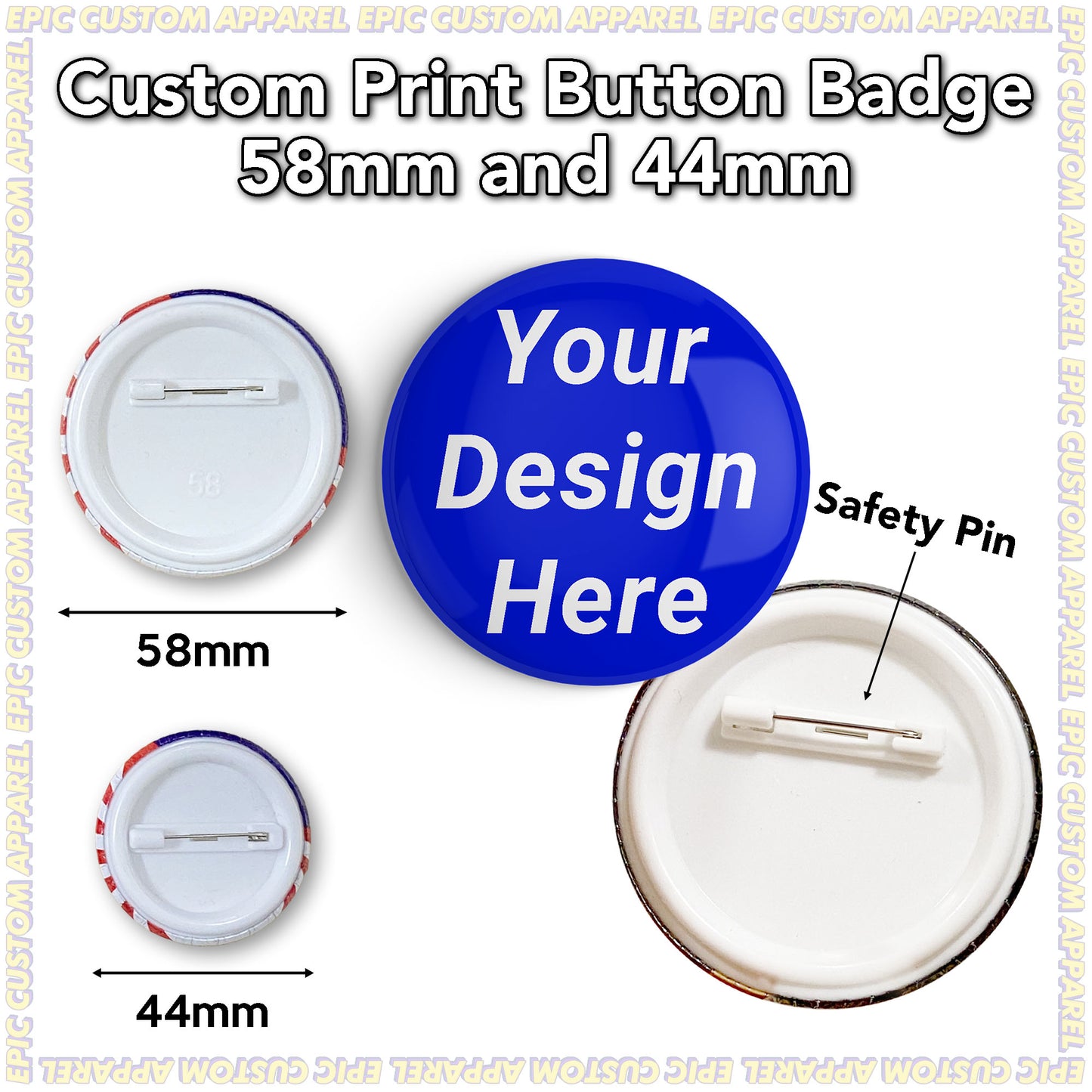 Customized Printed Button Badge 58mm 44mm Diameter with Safety Pin