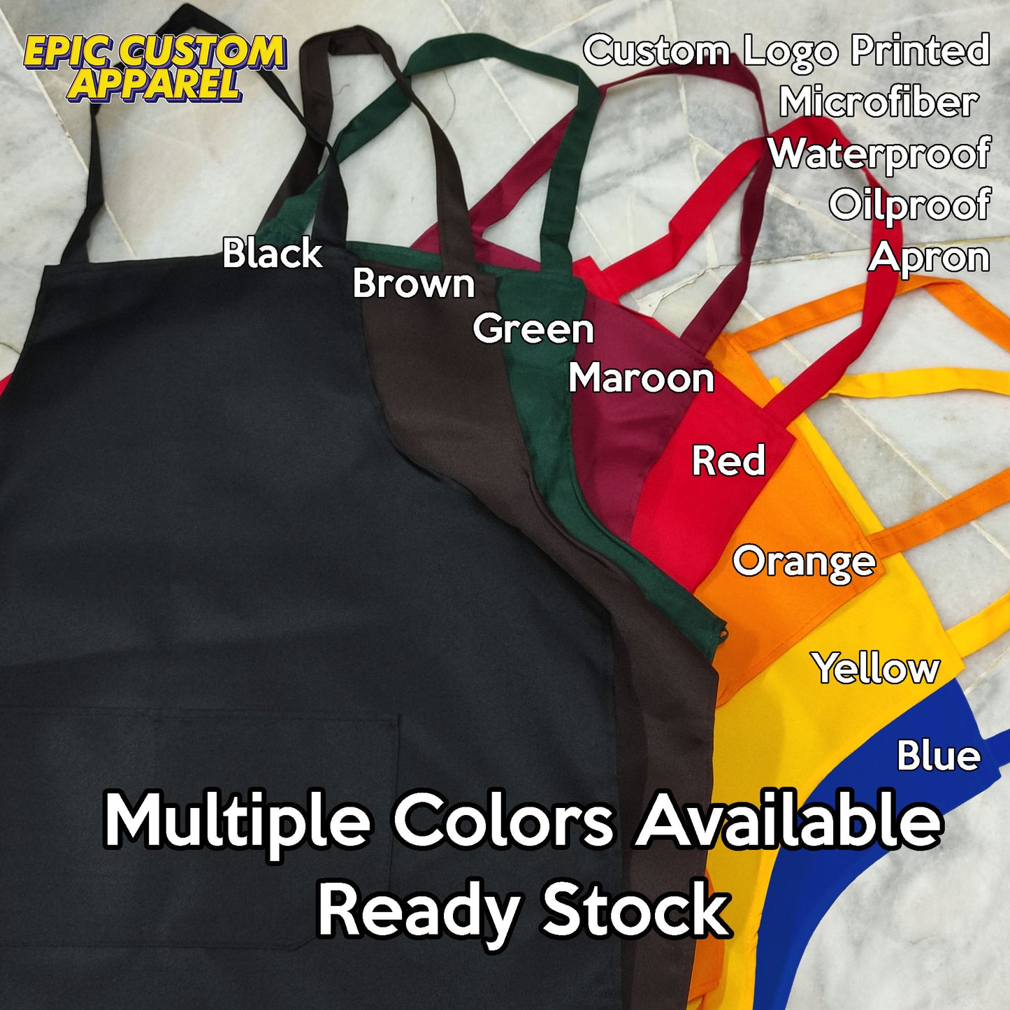 Custom Printed Polyester Waterproof Oilproof Lightweight Two Pockets Overall Apron
