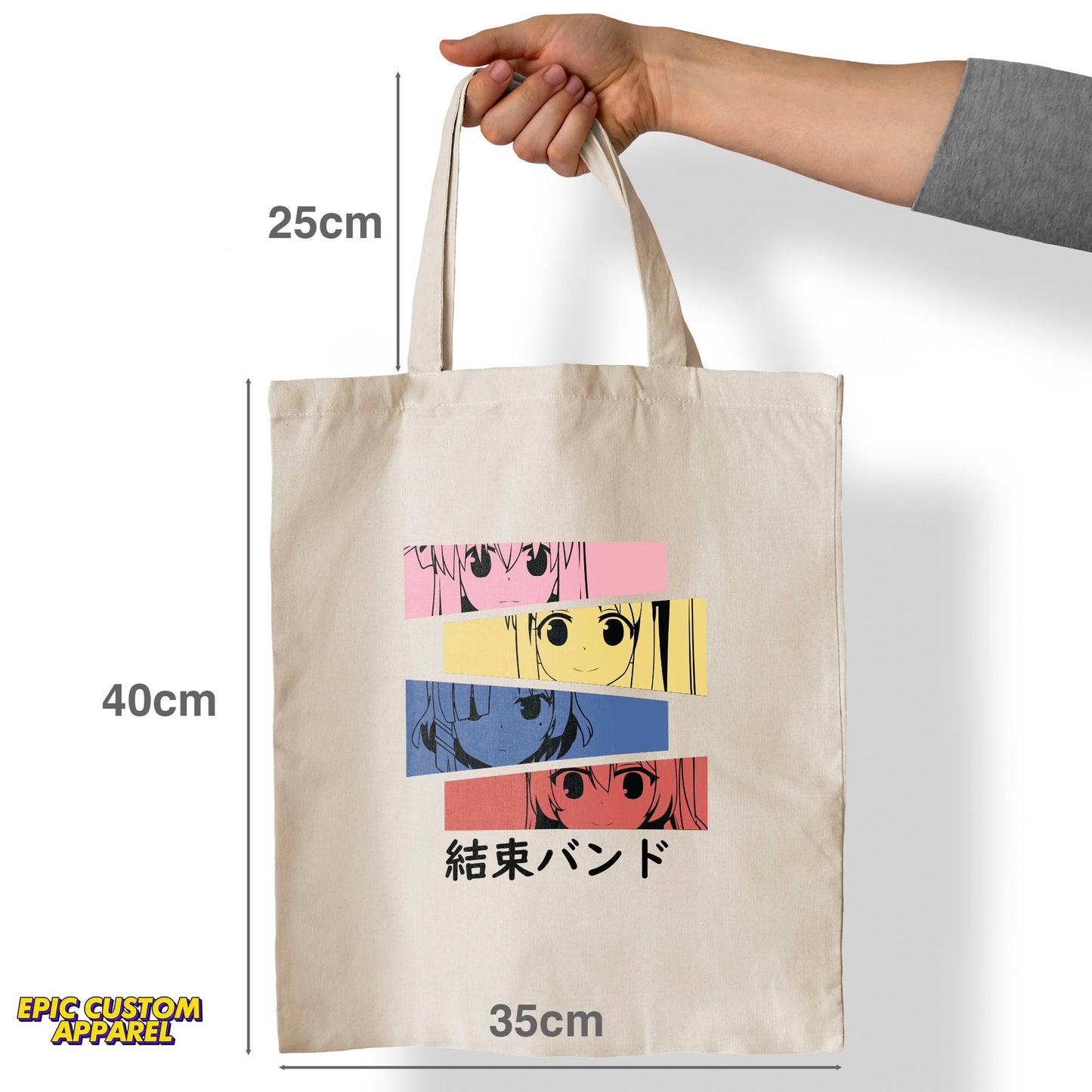 Bocchi The Rock Anime Printed Design 12oz Heavy Canvas Shoulder Tote Bag