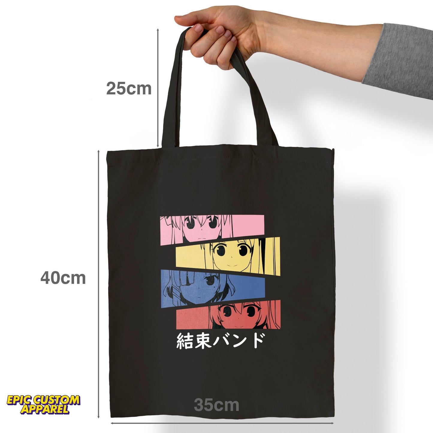 Bocchi The Rock Anime Printed Design 12oz Heavy Canvas Shoulder Tote Bag