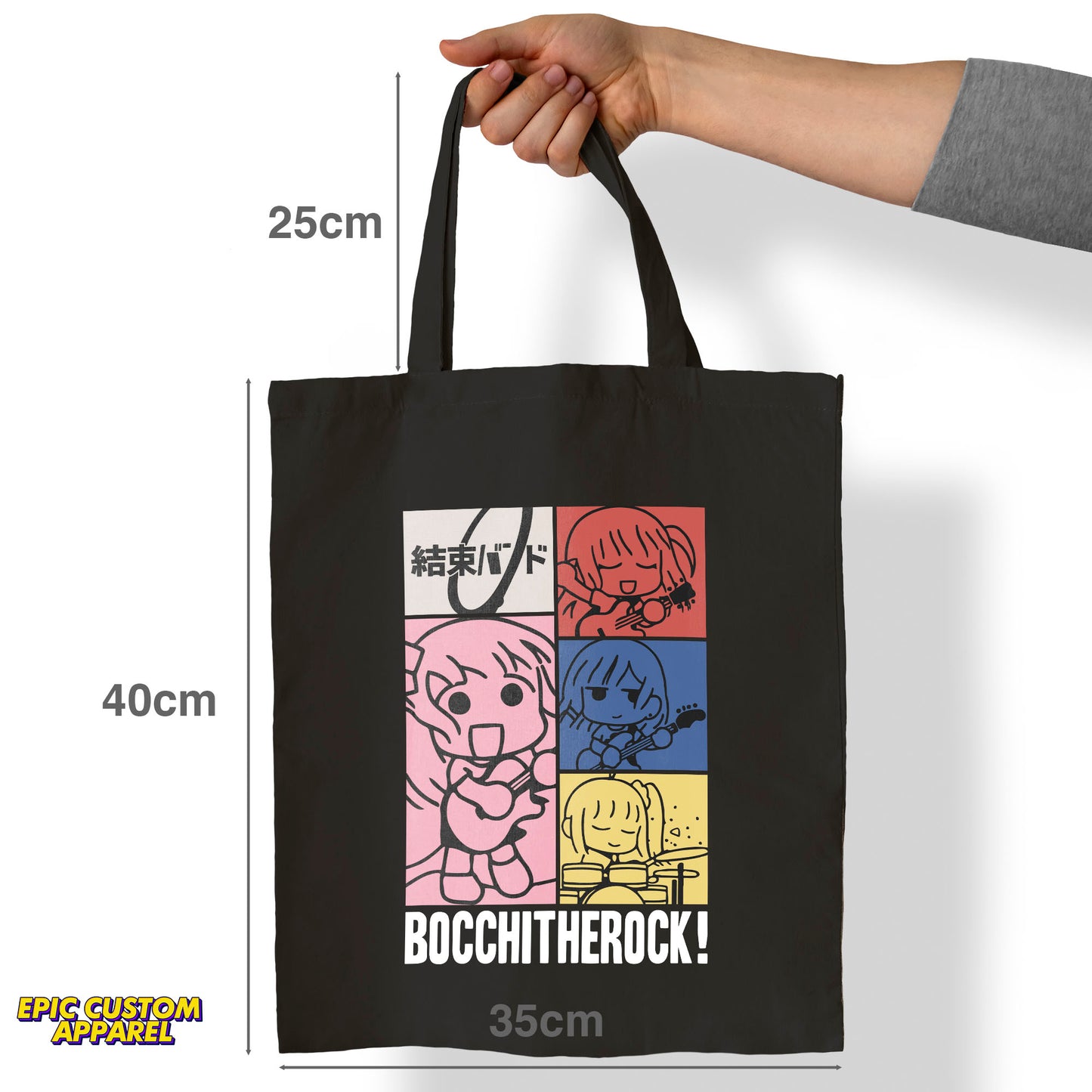 Bocchi The Rock Anime Printed Design 12oz Heavy Canvas Shoulder Tote Bag