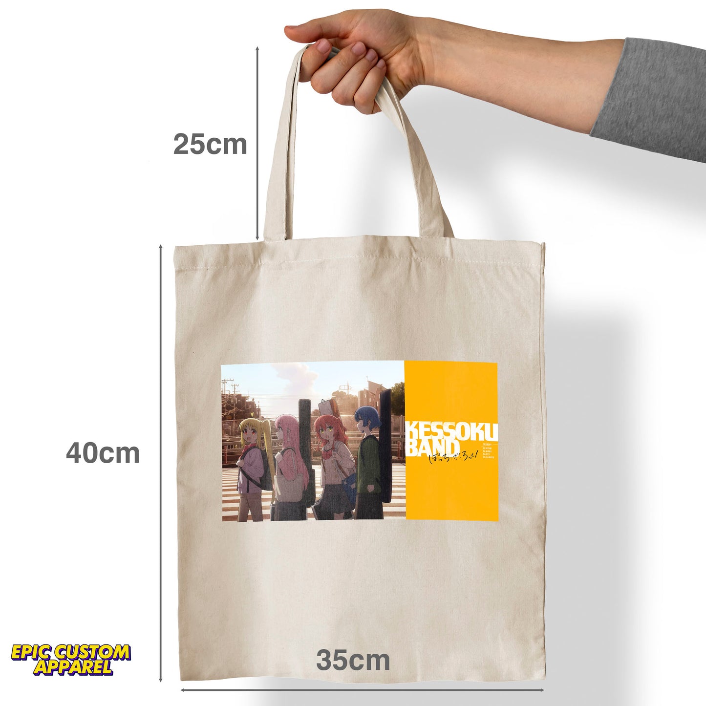 Bocchi The Rock Anime Printed Design 12oz Heavy Canvas Shoulder Tote Bag