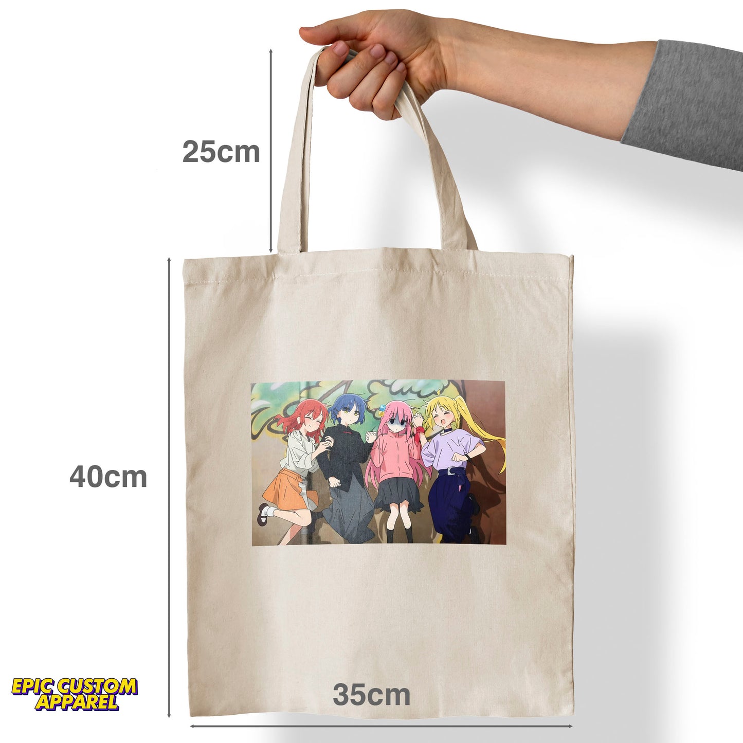 Bocchi The Rock Anime Printed Design 12oz Heavy Canvas Shoulder Tote Bag