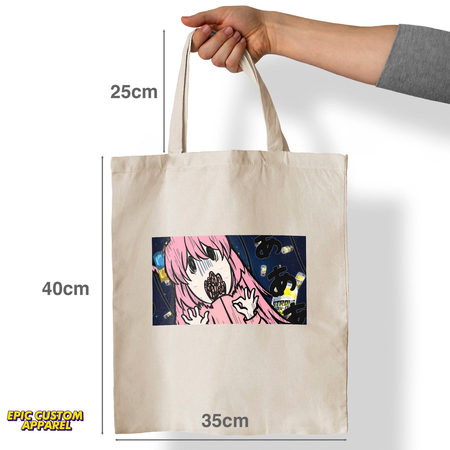 Bocchi The Rock Anime Printed Design 12oz Heavy Canvas Shoulder Tote Bag