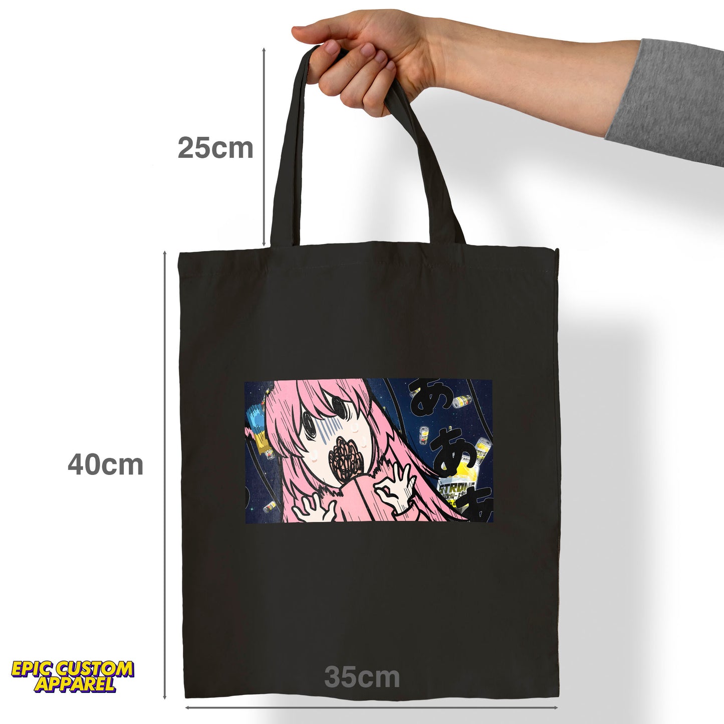 Bocchi The Rock Anime Printed Design 12oz Heavy Canvas Shoulder Tote Bag