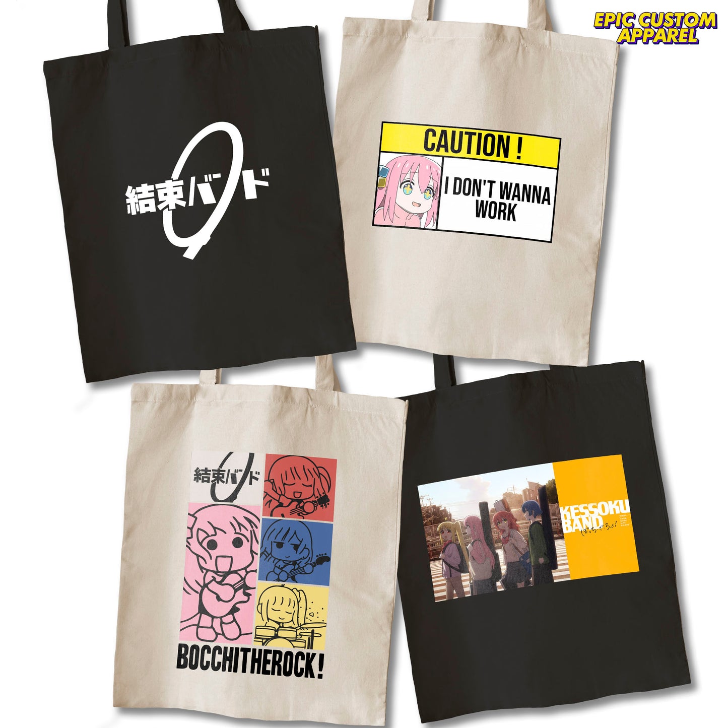 Bocchi The Rock Anime Printed Design 12oz Heavy Canvas Shoulder Tote Bag