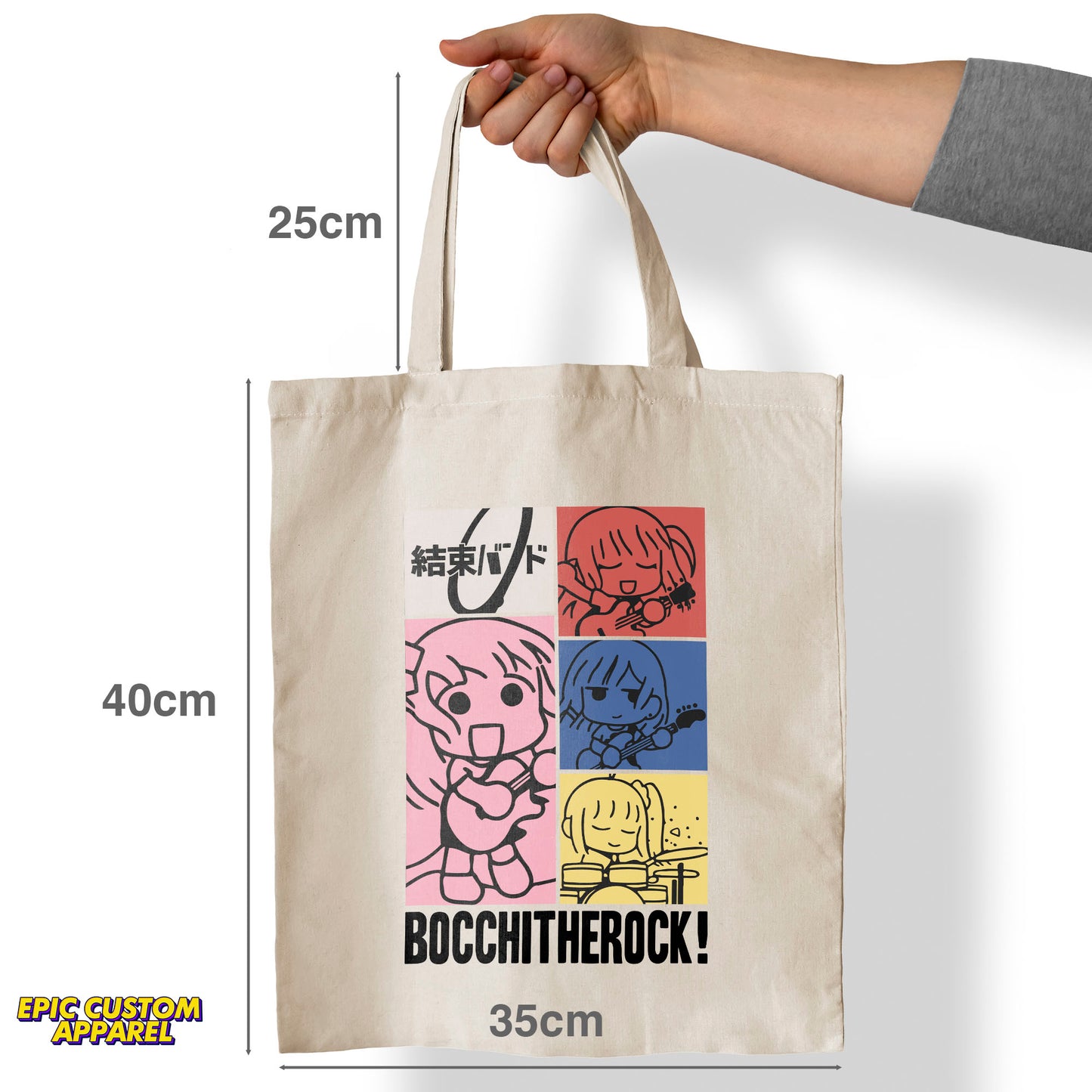 Bocchi The Rock Anime Printed Design 12oz Heavy Canvas Shoulder Tote Bag