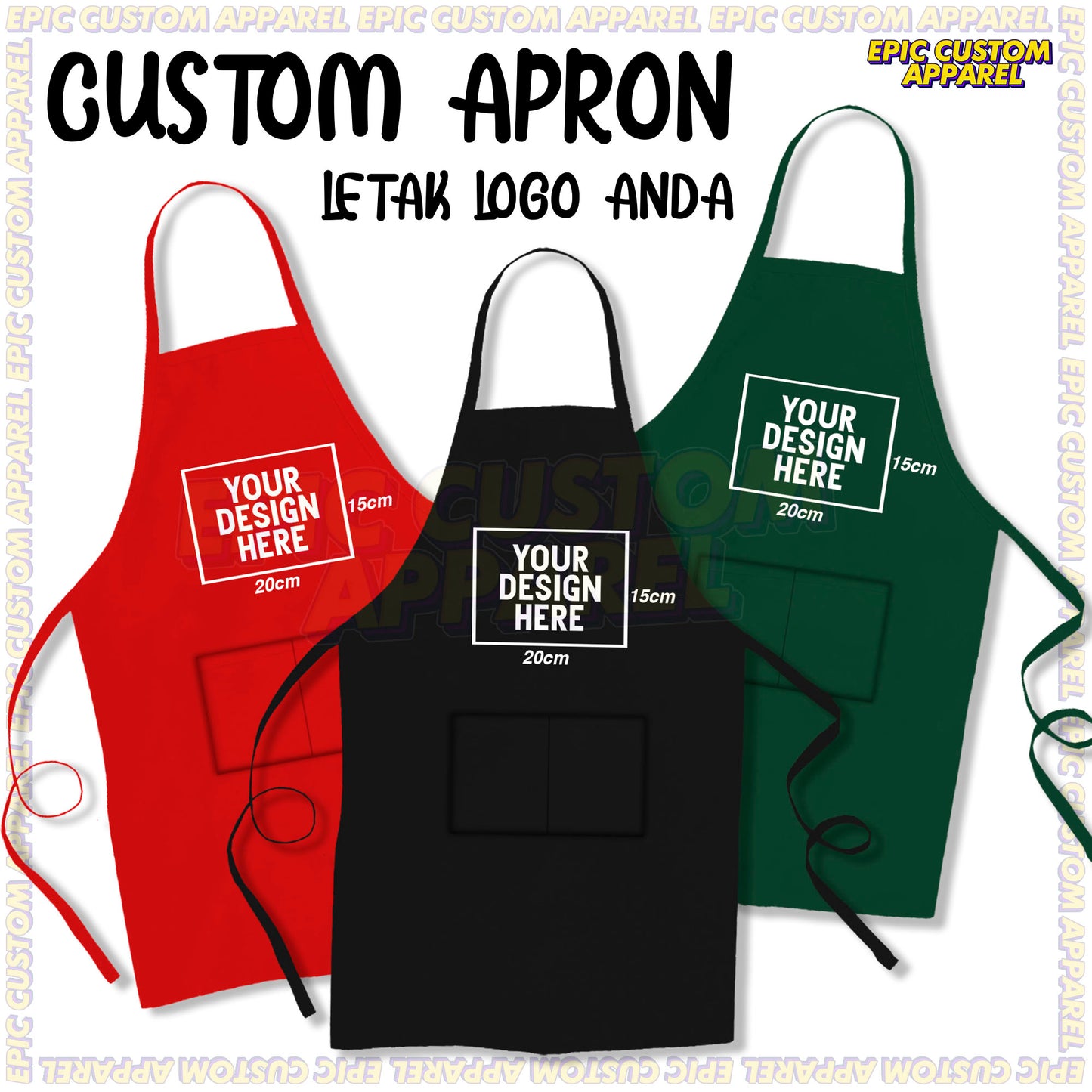 Custom Printed Polyester Waterproof Oilproof Lightweight Two Pockets Overall Apron