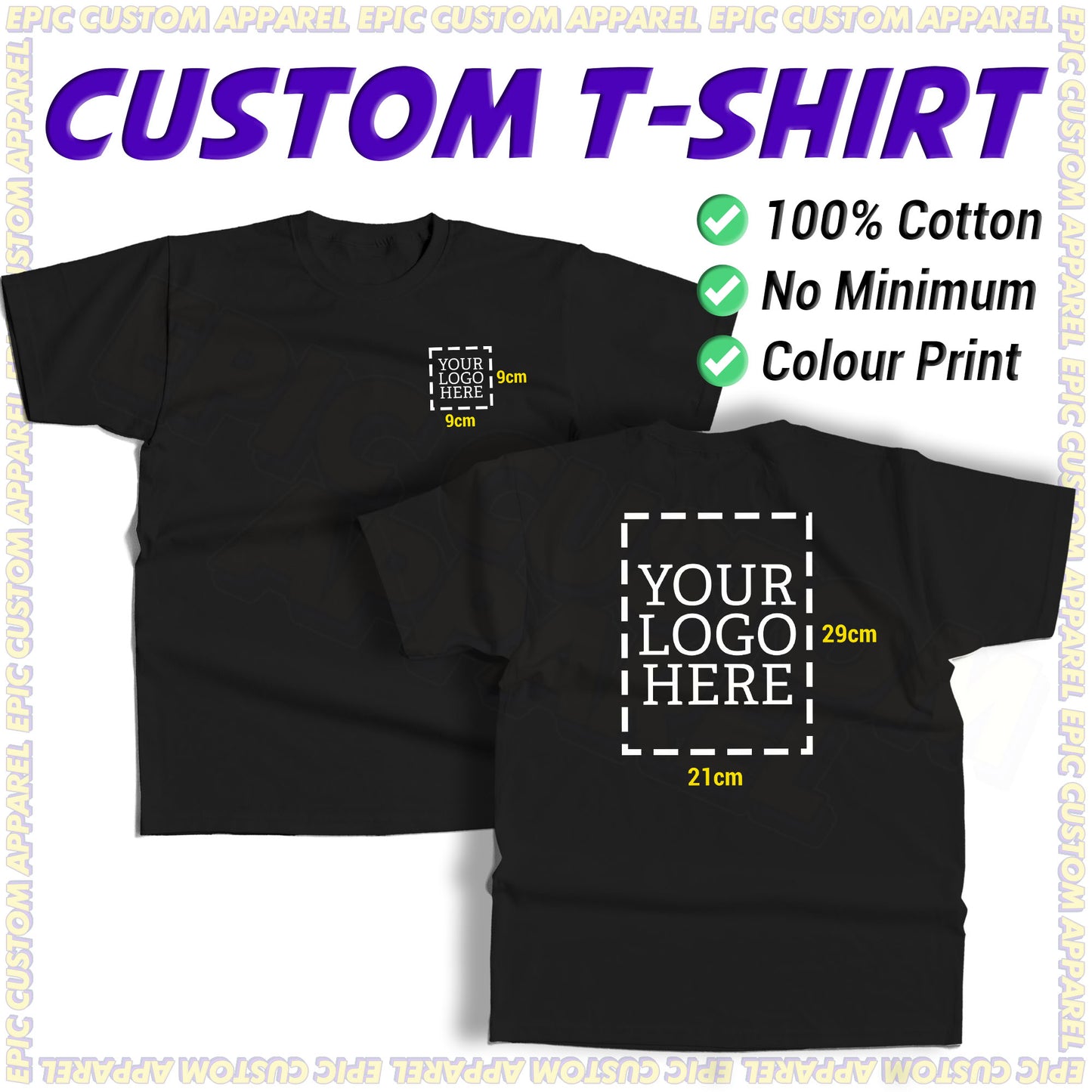 Business Logo Front Back Custom Printing Full Color Graphic Tee 100% Cotton Unisex T-Shirt Baju Kapas Sejuk