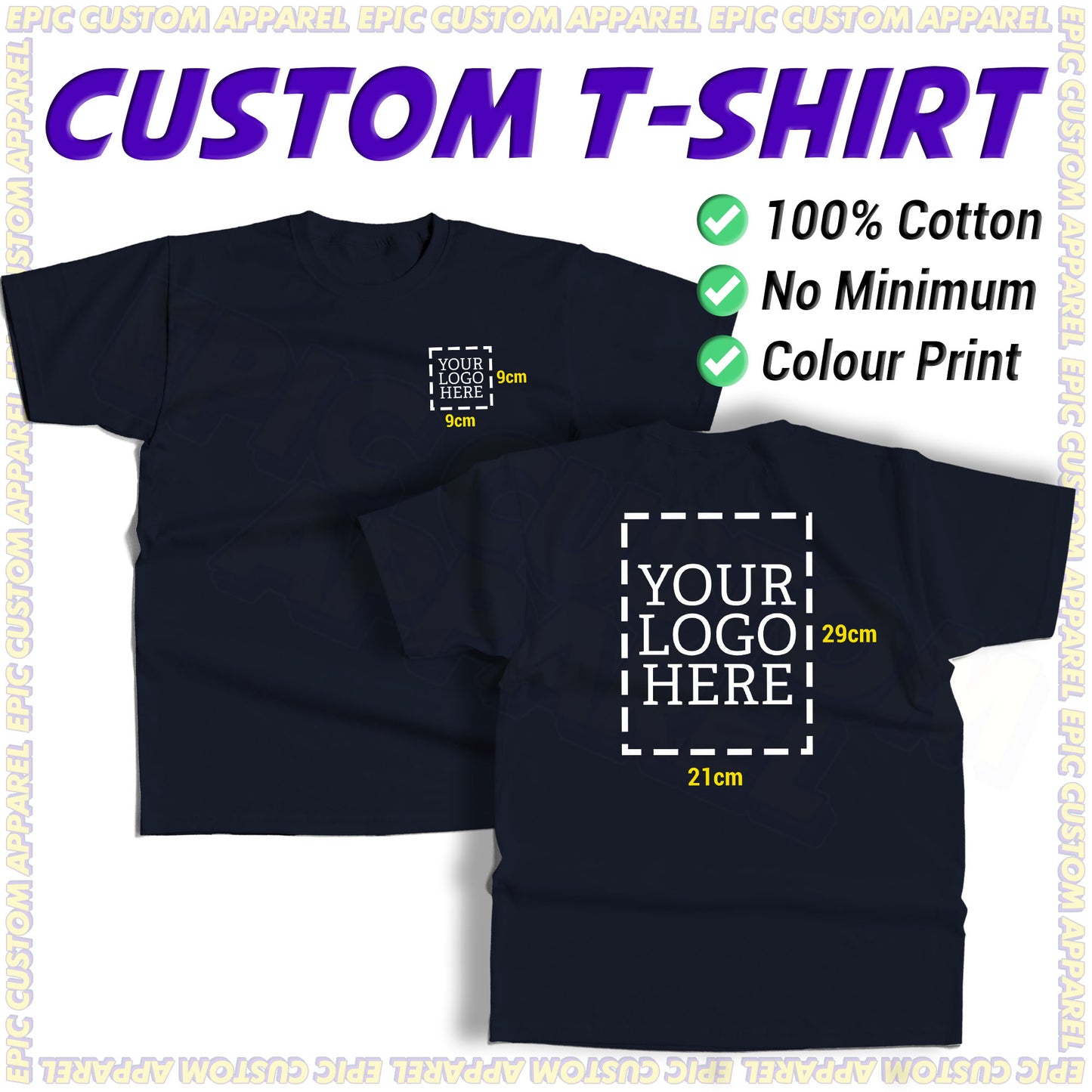 Business Logo Front Back Custom Printing Full Color Graphic Tee 100% Cotton Unisex T-Shirt Baju Kapas Sejuk