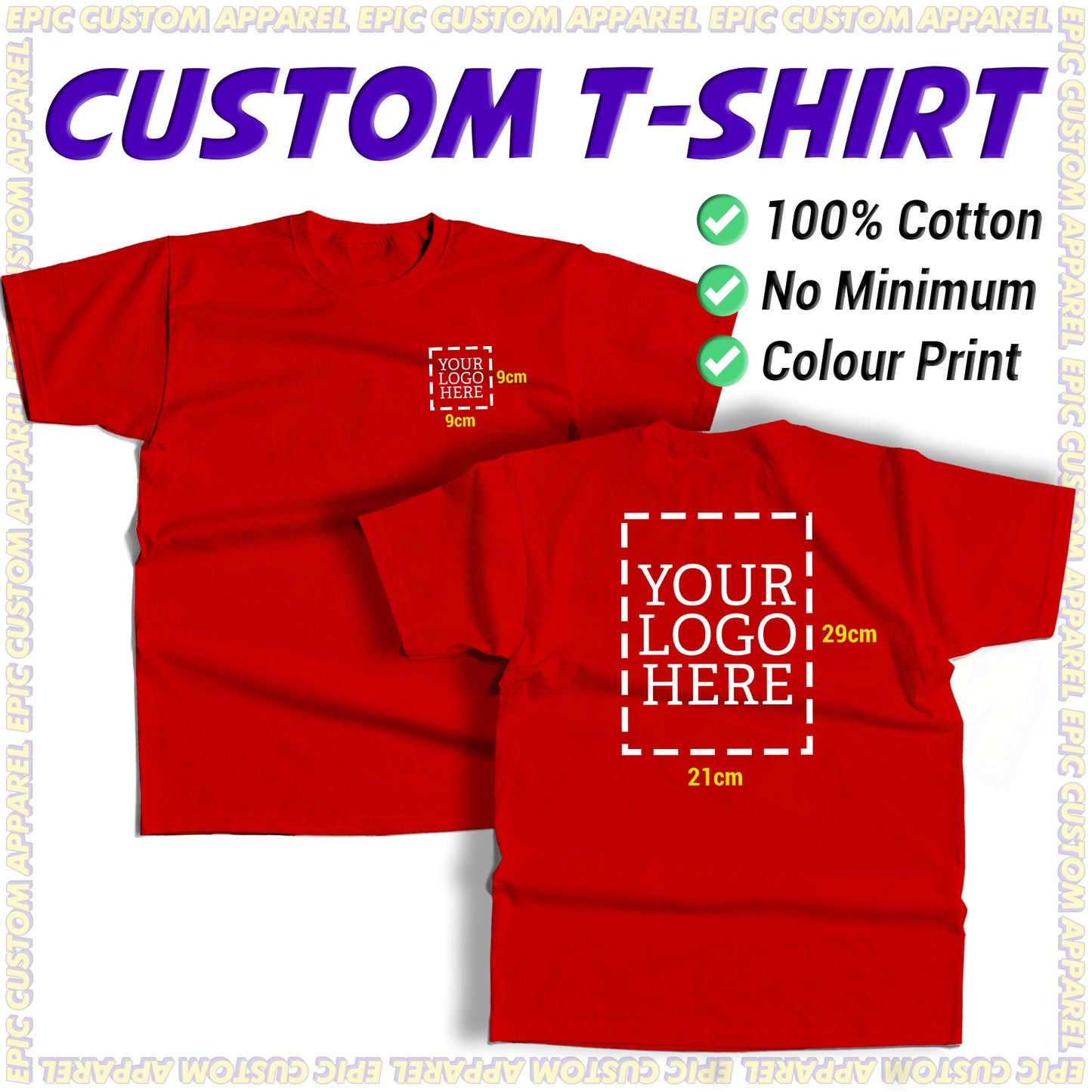 Business Logo Front Back Custom Printing Full Color Graphic Tee 100% Cotton Unisex T-Shirt Baju Kapas Sejuk