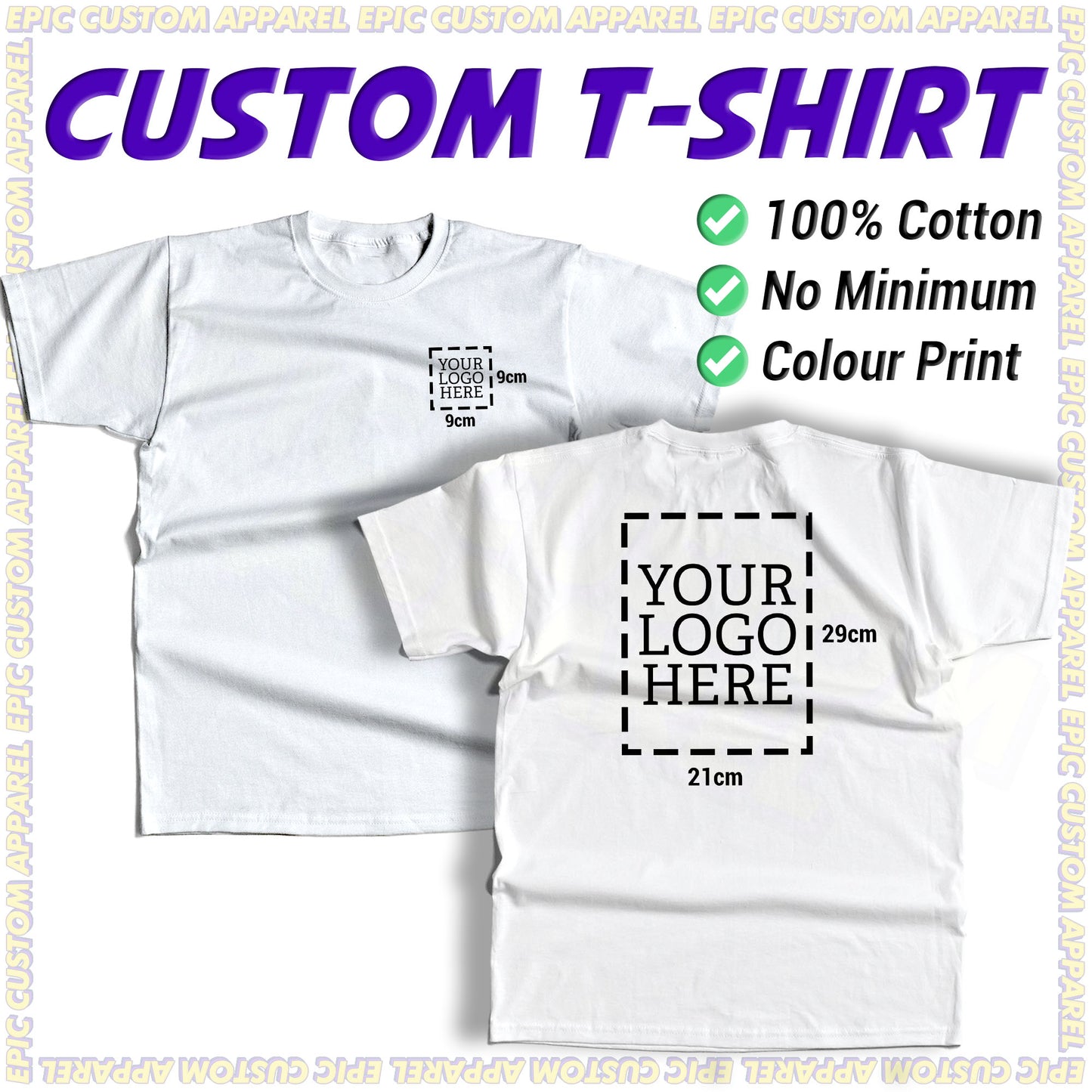 Business Logo Front Back Custom Printing Full Color Graphic Tee 100% Cotton Unisex T-Shirt Baju Kapas Sejuk