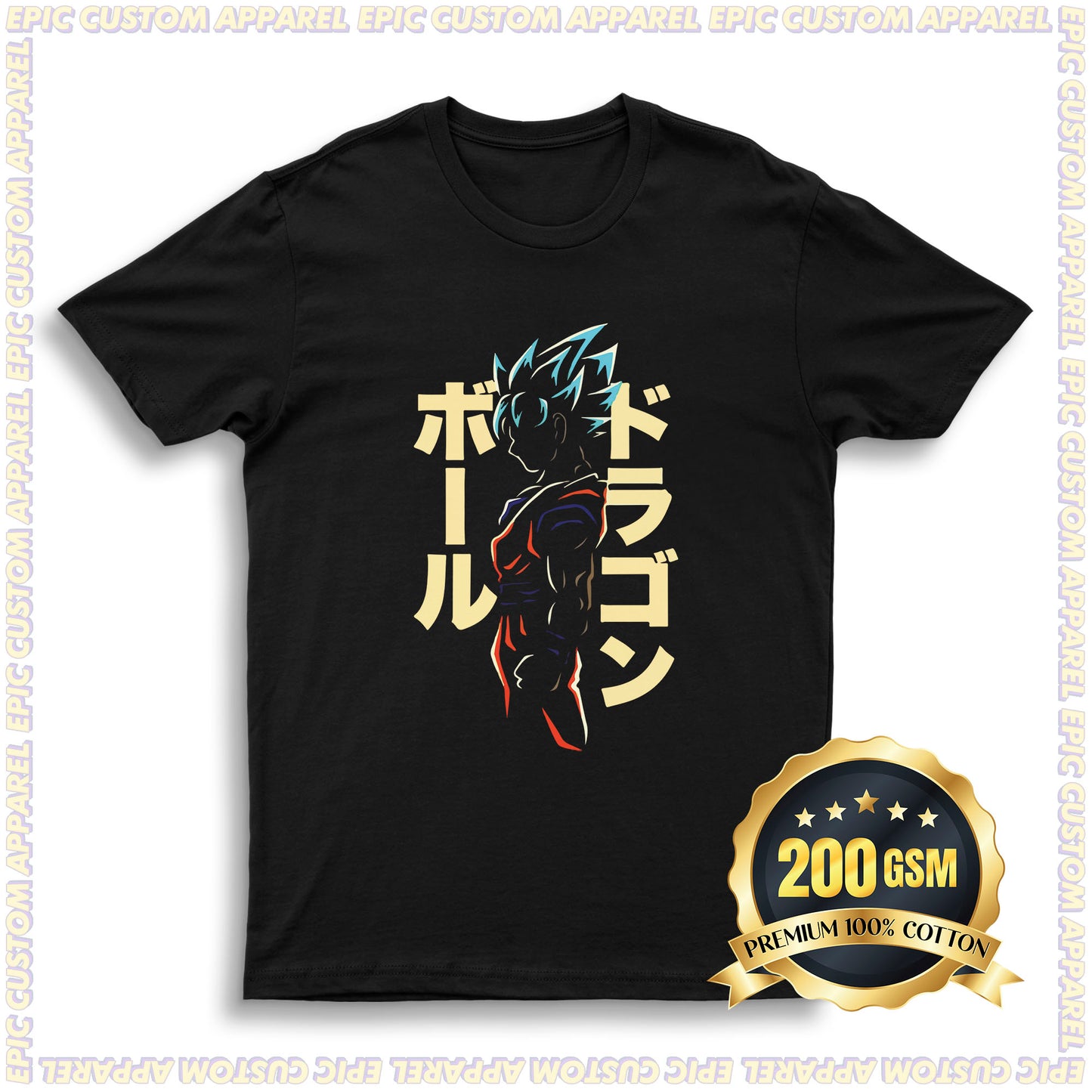 Dragon Ball Super Goku Design Anime Graphic Premium 200gsm Tee 100% Cotton Unisex T-Shirt Kain Tebal