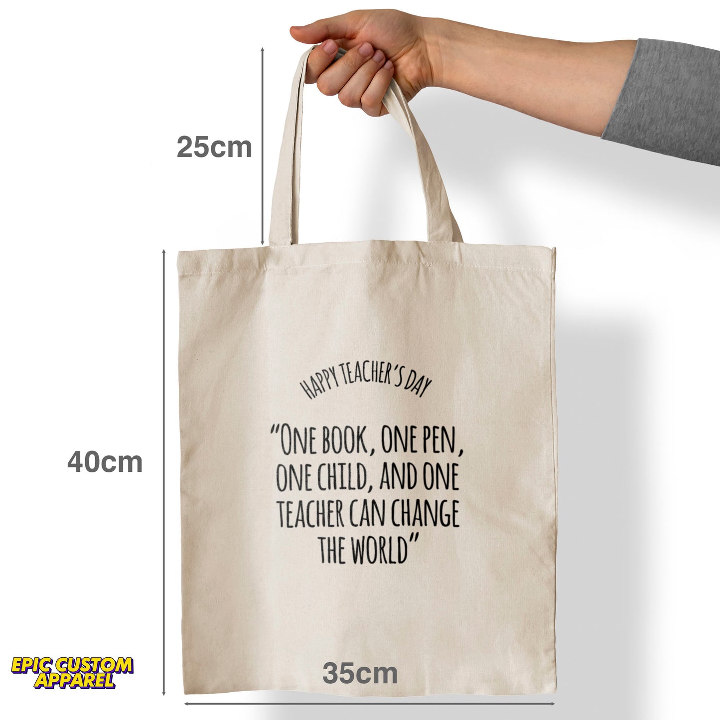 Teacher's Day Printed Design 12oz Heavy Canvas Shoulder Tote Bag