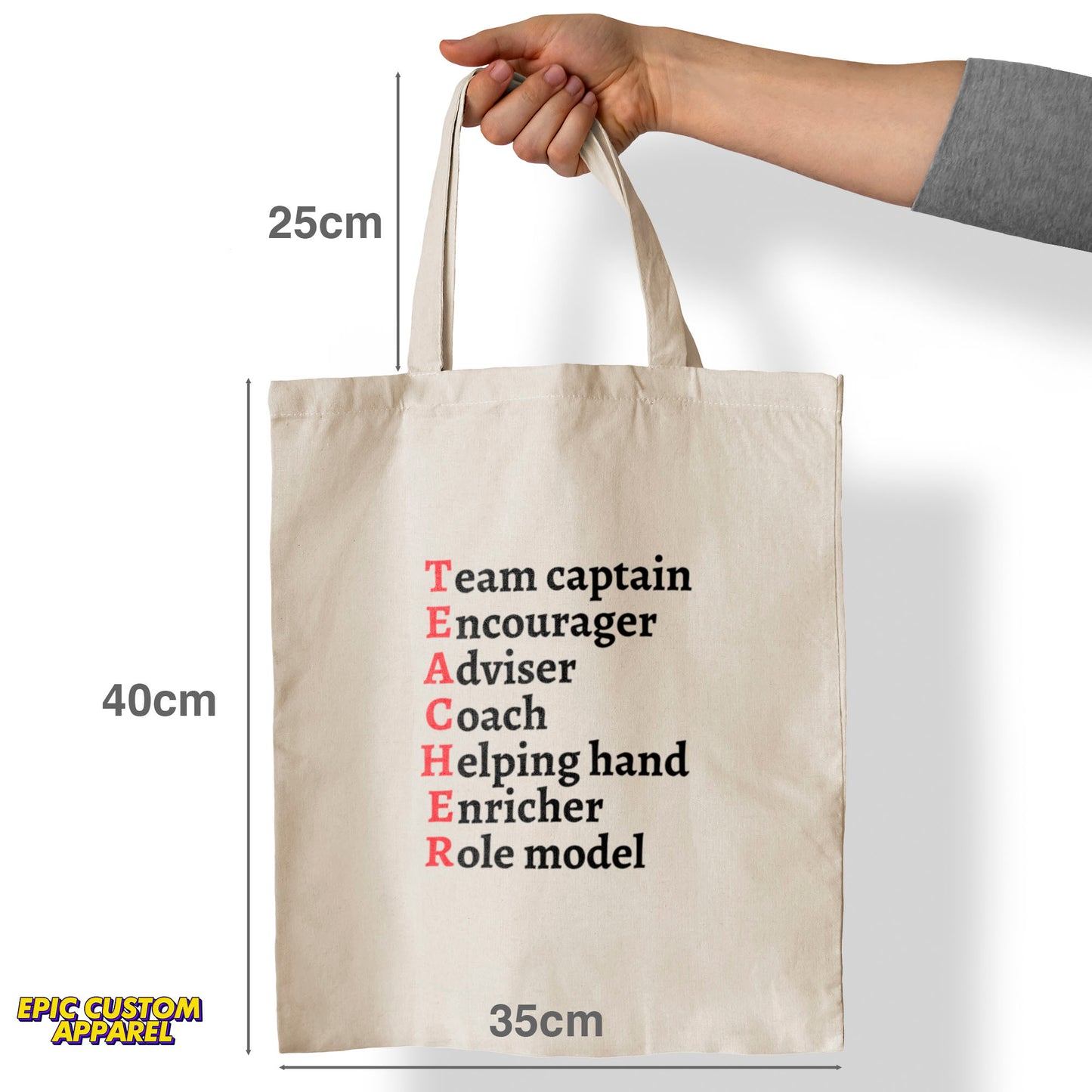 Teacher's Day Printed Design 12oz Heavy Canvas Shoulder Tote Bag