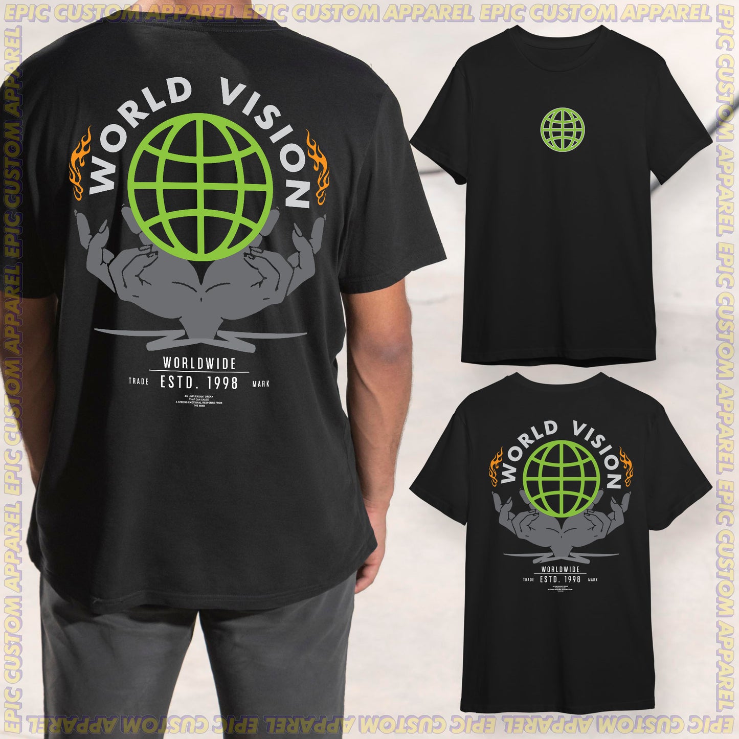 World Vision Hype Design Front Back Graphic Tee 100% Cotton Unisex T-Shirt Baju Kapas Sejuk