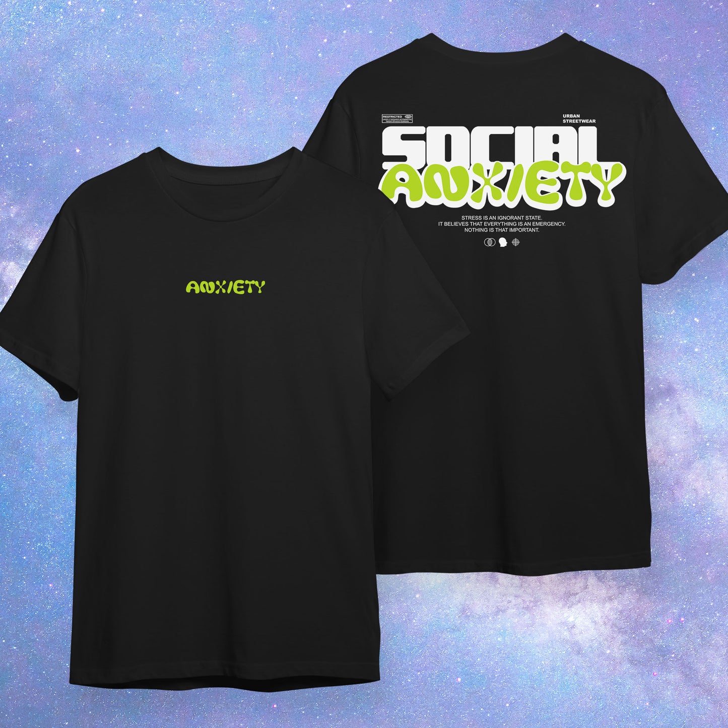 Social Anxiety Hype Design Front Back Graphic Tee 100% Cotton Unisex T-Shirt Baju Kapas Sejuk