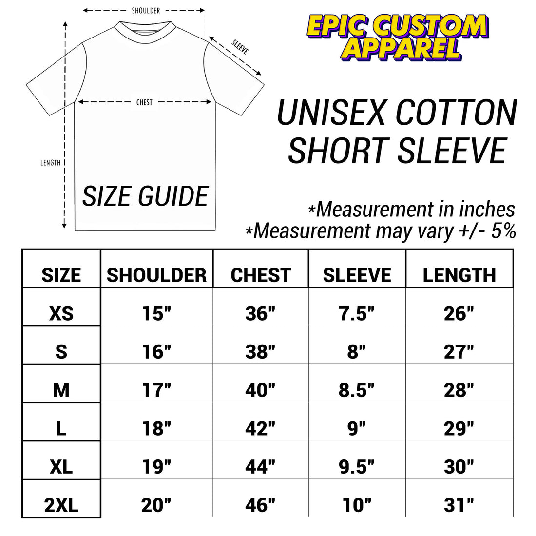 Size Guide - T-Shirts