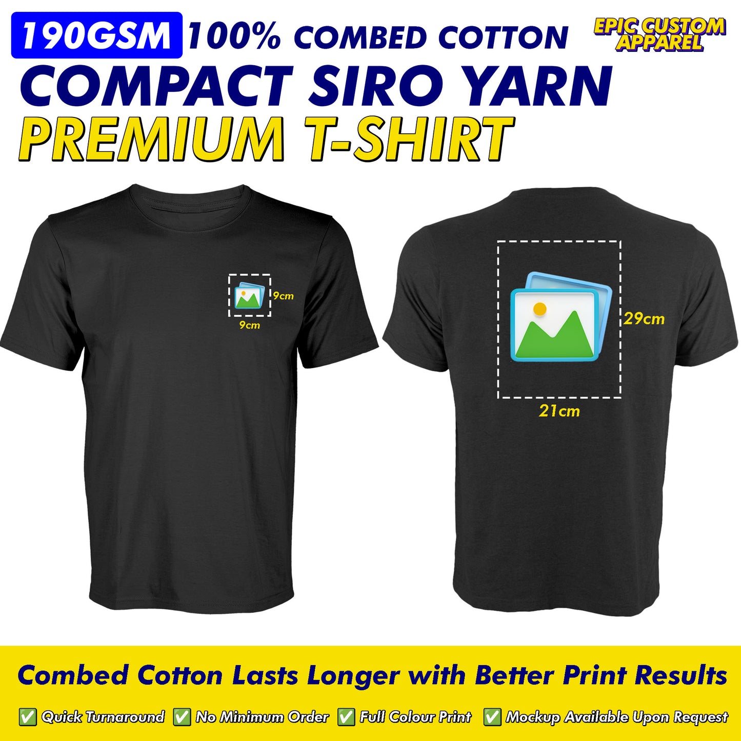 Siro Combed Cotton 190gsm Front Back Custom Printing Business Logo Color Graphic Tee T-Shirt Baju Kapas [FLC + A4]