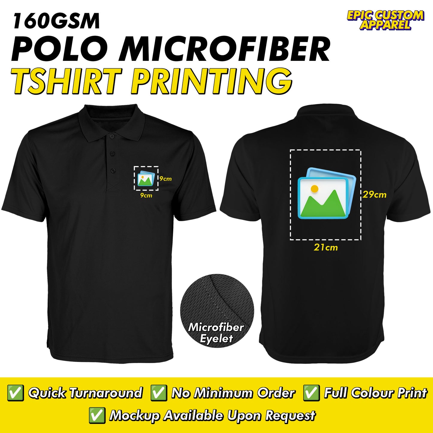Polo Microfiber Tshirt Custom Printing Short Sleeve Tee Full Color Printing Baju Kolar Sejuk [FLC + A4]