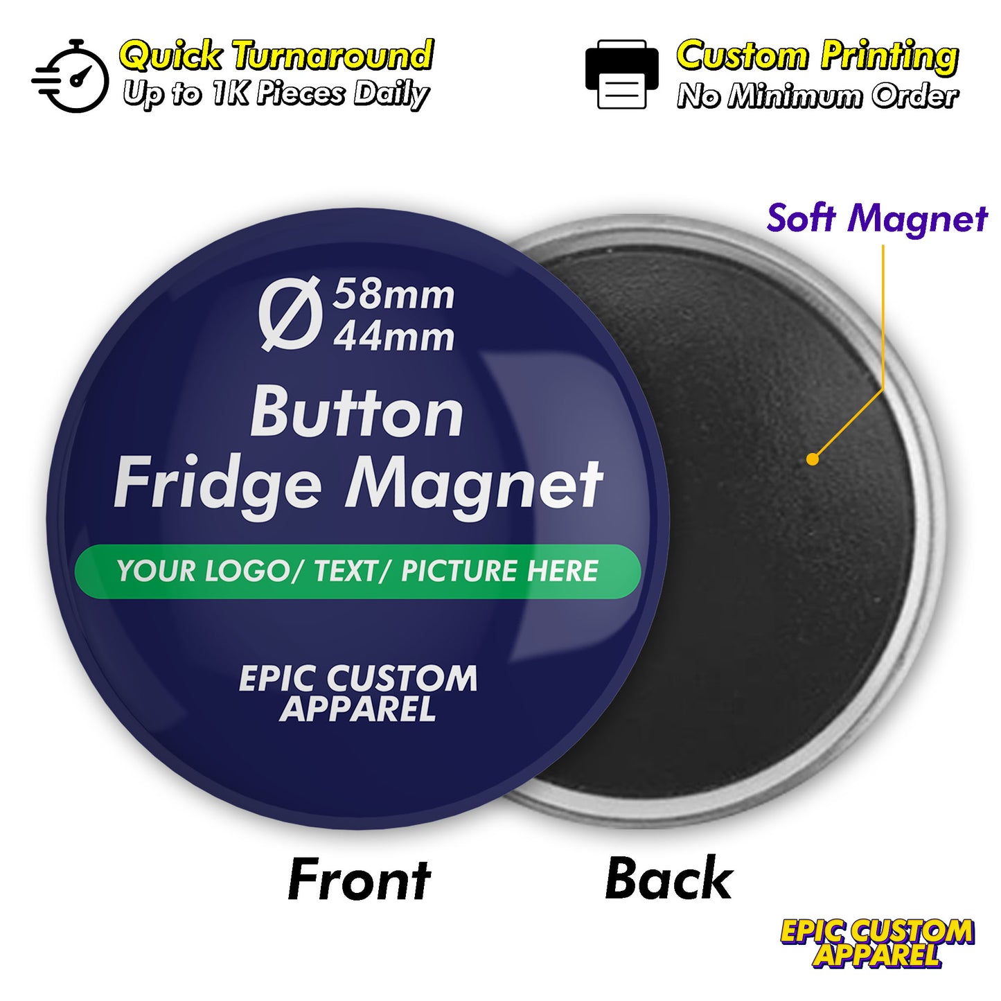 Custom Design & Print Fridge Magnet Button Badge 58mm 44mm [Soft Magnet]