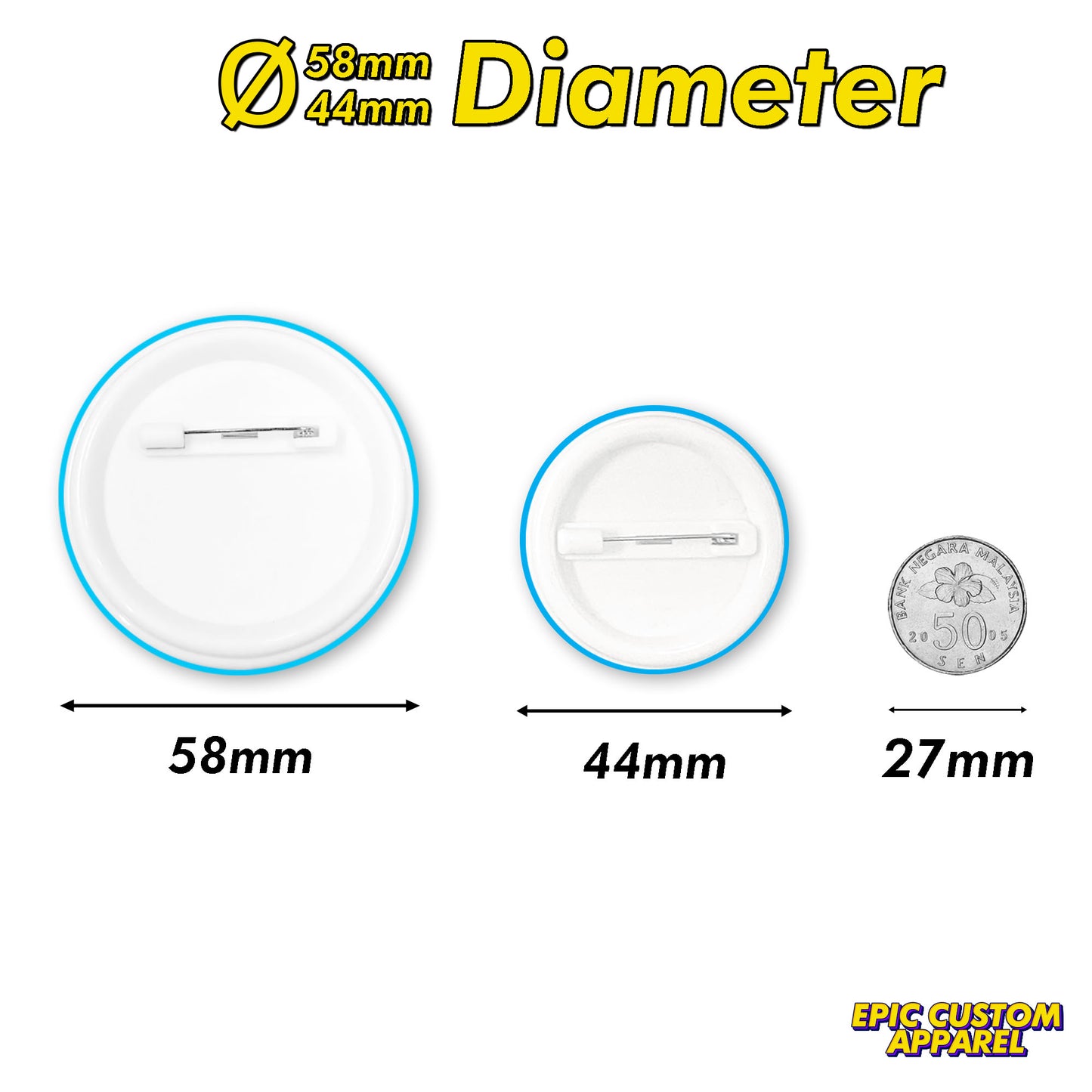 Customized Printed Button Badge 58mm 44mm Diameter with Safety Pin