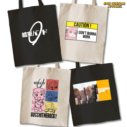 Bocchi The Rock Anime Printed Design 12oz Heavy Canvas Shoulder Tote Bag