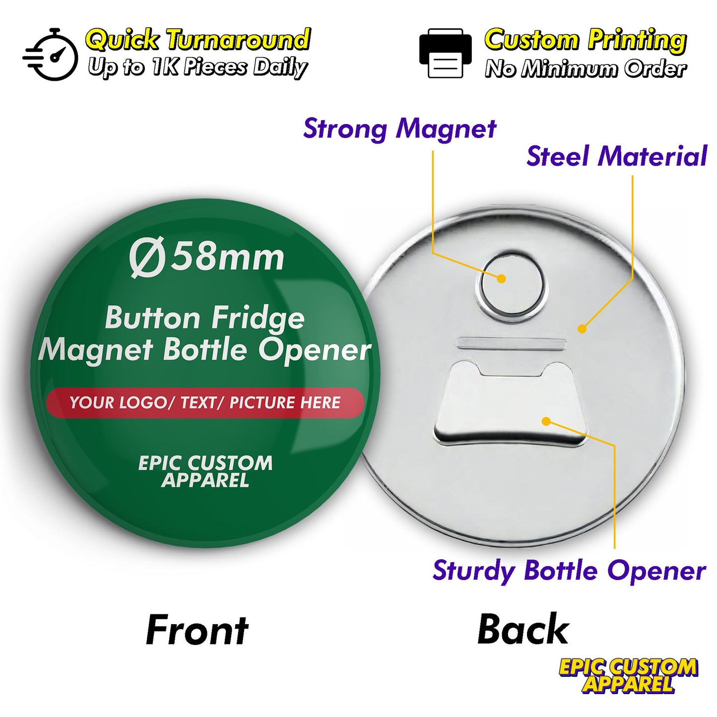 Bottle Opener Fridge Magnet Button Badge 58mm Custom Printing