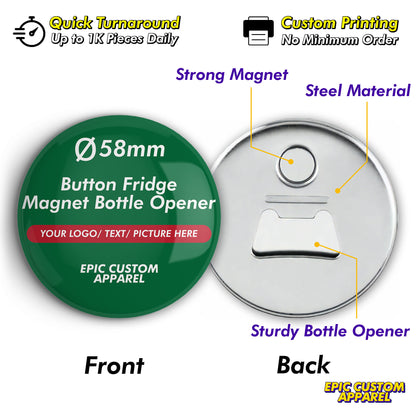 Bottle Opener Fridge Magnet Button Badge 58mm Custom Printing
