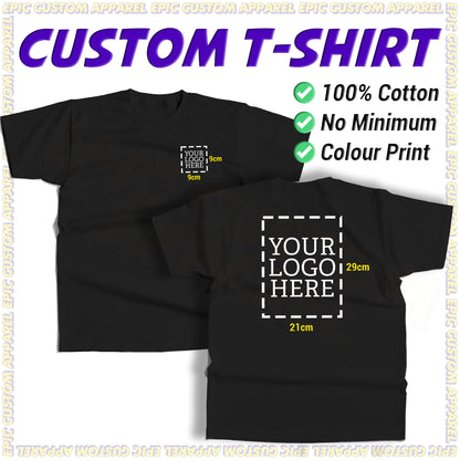 Business Logo Front Back Custom Printing Full Color Graphic Tee 100% Cotton Unisex T-Shirt Baju Kapas Sejuk