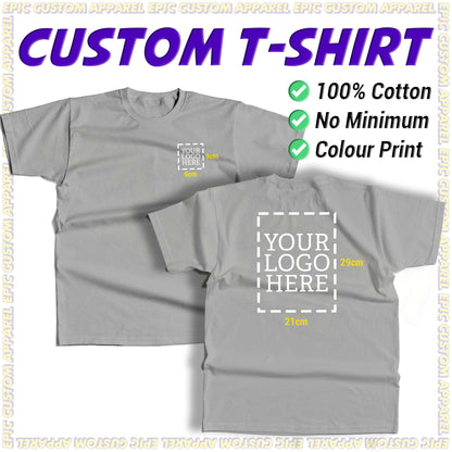 Business Logo Front Back Custom Printing Full Color Graphic Tee 100% Cotton Unisex T-Shirt Baju Kapas Sejuk