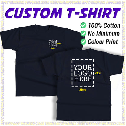 Business Logo Front Back Custom Printing Full Color Graphic Tee 100% Cotton Unisex T-Shirt Baju Kapas Sejuk
