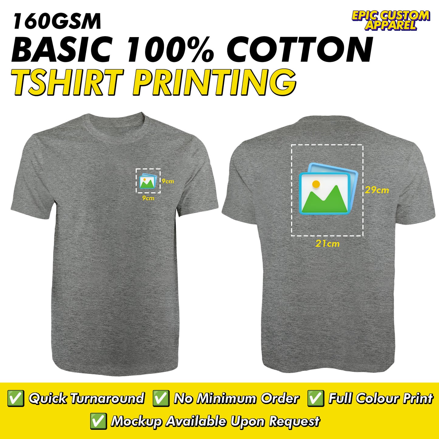 Basic 100% Cotton 160gsm Front Back Custom Printing Logo Full Color Graphic Tee Unisex T-Shirt Baju Kapas Sejuk [FLC + A4]