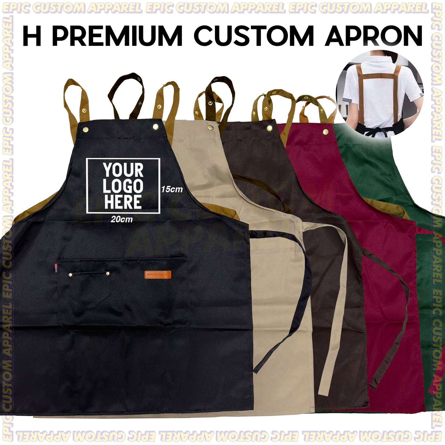 H Strap Premium Apron with Adjustable Strap Thick Polyester Waterproof Oilproof Business Bisnes F&B Workshop
