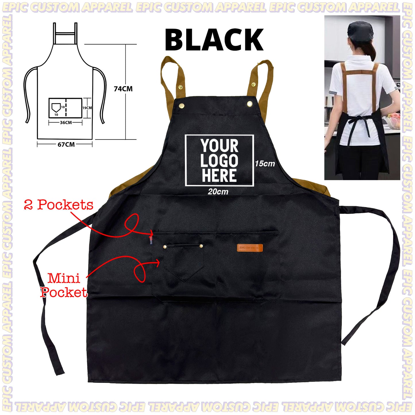 H Strap Premium Apron with Adjustable Strap Thick Polyester Waterproof Oilproof Business Bisnes F&B Workshop