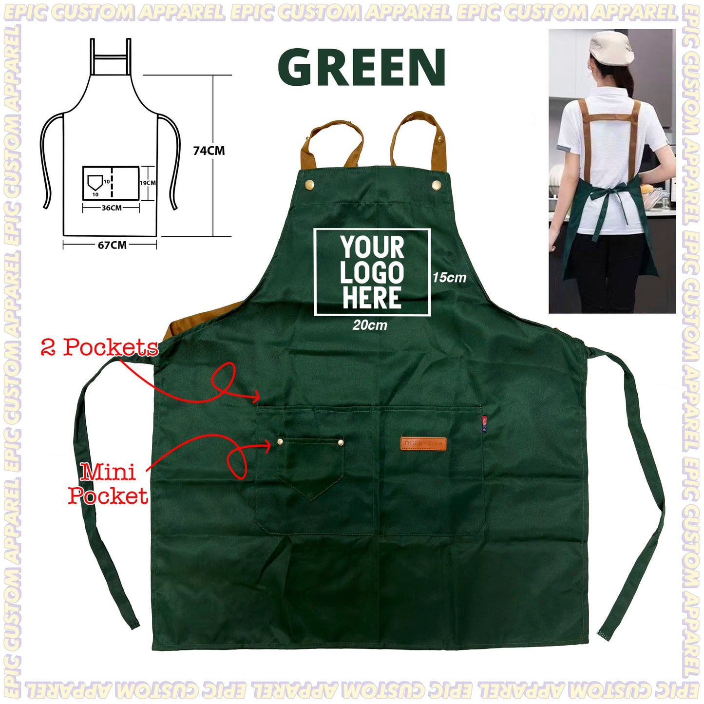 H Strap Premium Apron with Adjustable Strap Thick Polyester Waterproof Oilproof Business Bisnes F&B Workshop