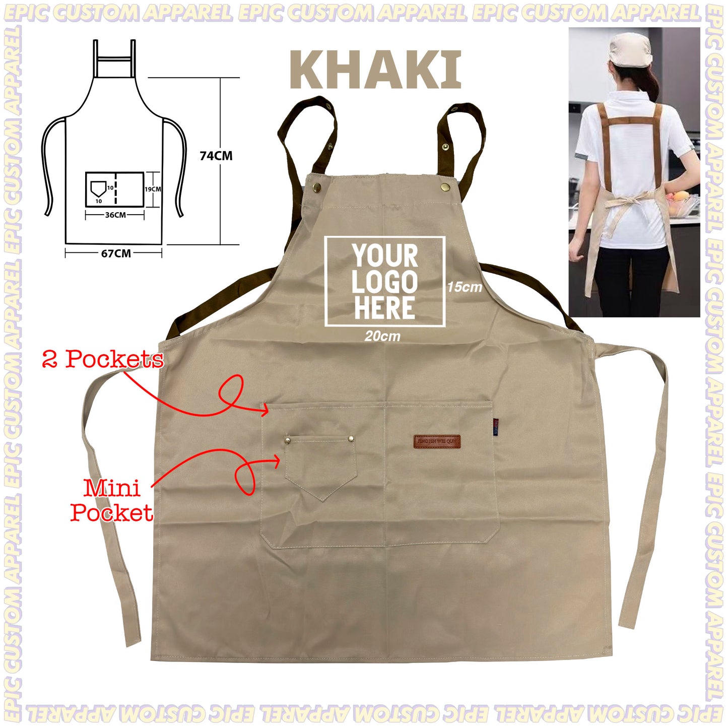 H Strap Premium Apron with Adjustable Strap Thick Polyester Waterproof Oilproof Business Bisnes F&B Workshop