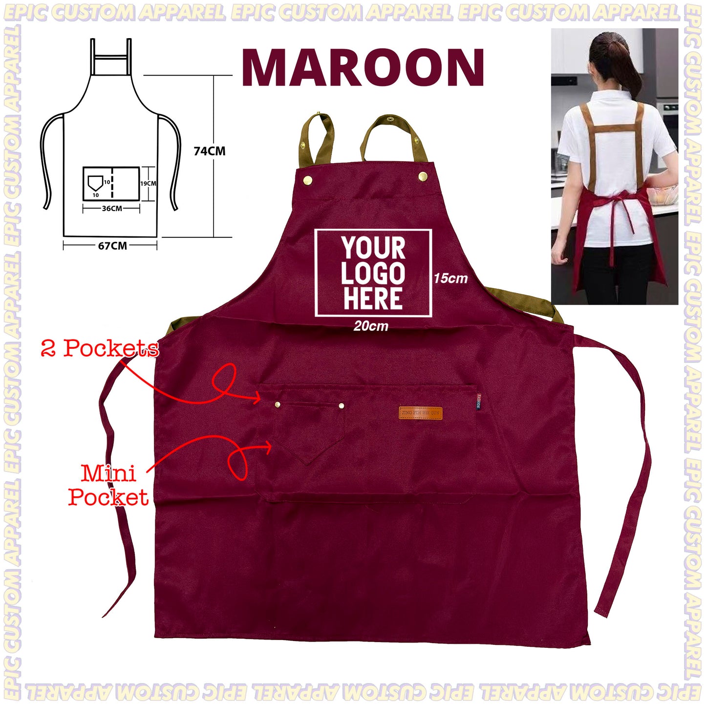 H Strap Premium Apron with Adjustable Strap Thick Polyester Waterproof Oilproof Business Bisnes F&B Workshop