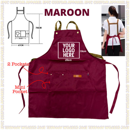 H Strap Premium Apron with Adjustable Strap Thick Polyester Waterproof Oilproof Business Bisnes F&B Workshop