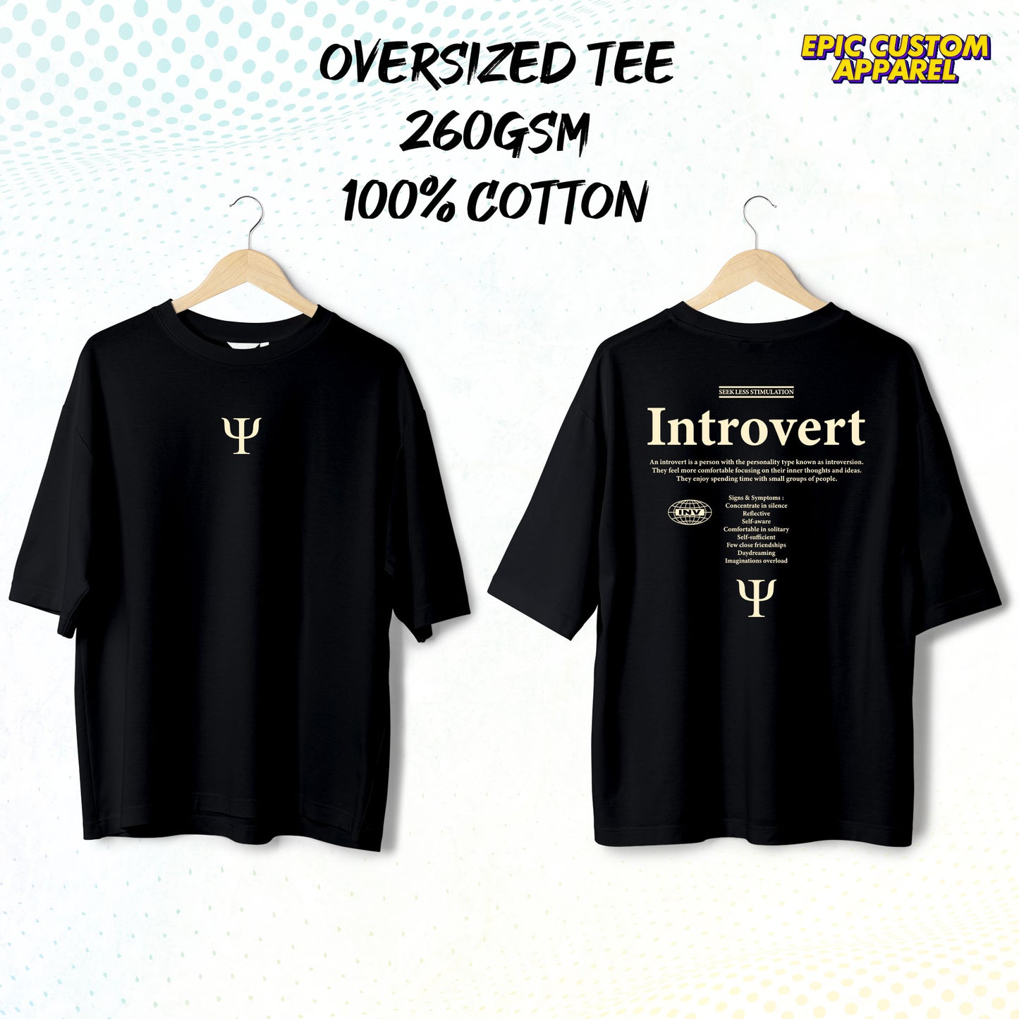 Introvert Hyper Design Graphic Oversized Tee 100% Thick Premium Cotton Unisex T-Shirt
