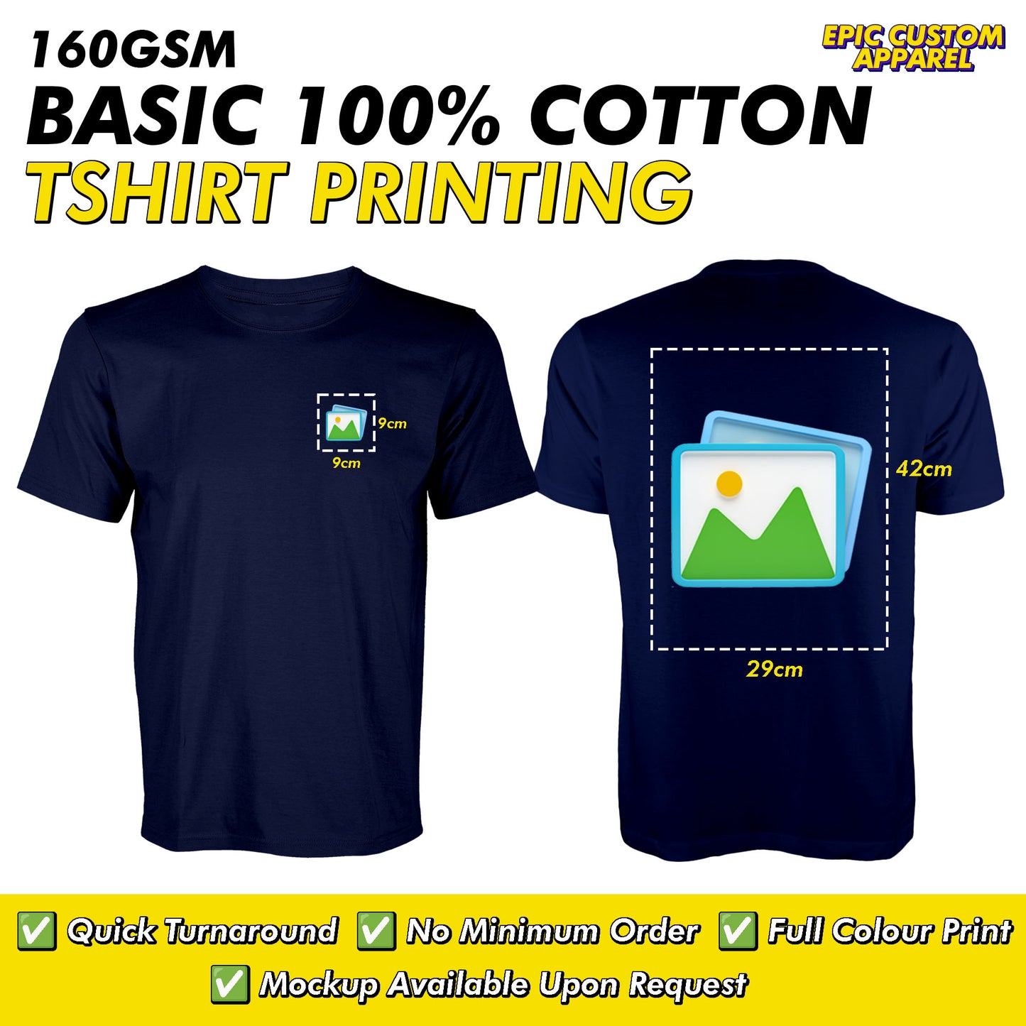 100% Cotton Front Back Custom Printing Business Logo Full Color Graphic Tee Unisex T-Shirt Baju Kapas Sejuk [FLC + A3]