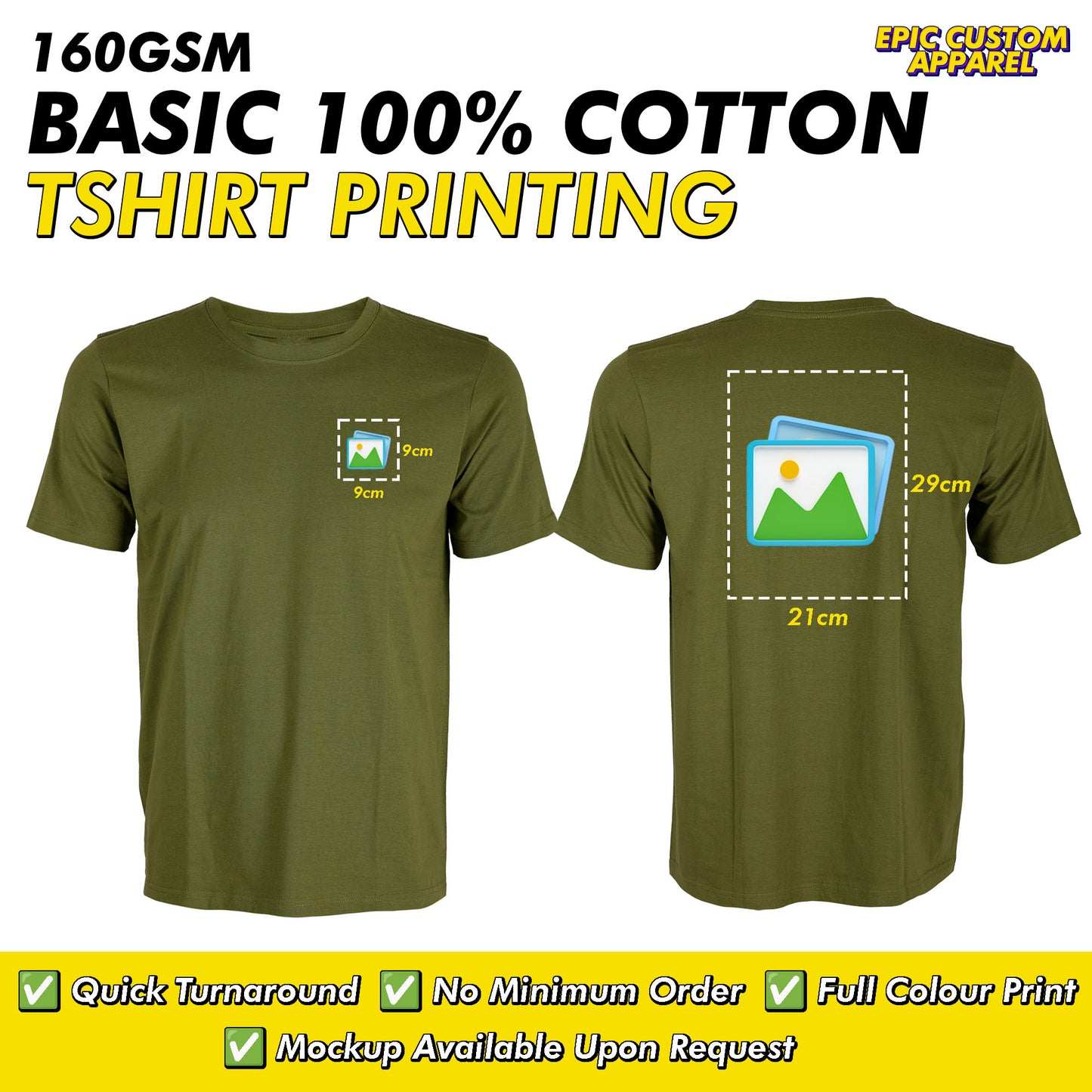 Basic 100% Cotton 160gsm Front Back Custom Printing Logo Full Color Graphic Tee Unisex T-Shirt Baju Kapas Sejuk [FLC + A4]