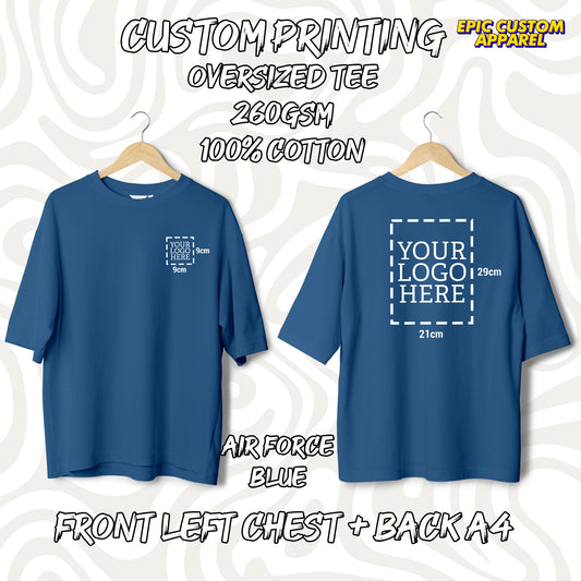 Custom Logo Printing [FLC + A4] Cetak Logo Sendiri Oversized Tee Drop Shoulder 100% Thick Premium Cotton Unisex T-Shirt