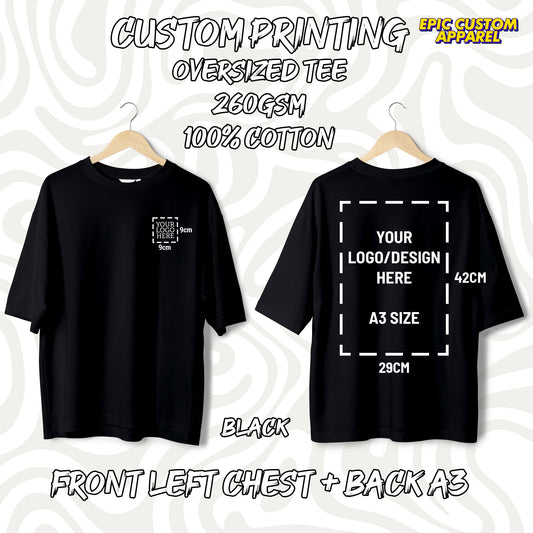 Custom Logo Printing [FLC + A3] Cetak Logo Sendiri Oversized Tee Drop Shoulder 100% Thick Premium Cotton Unisex T-Shirt