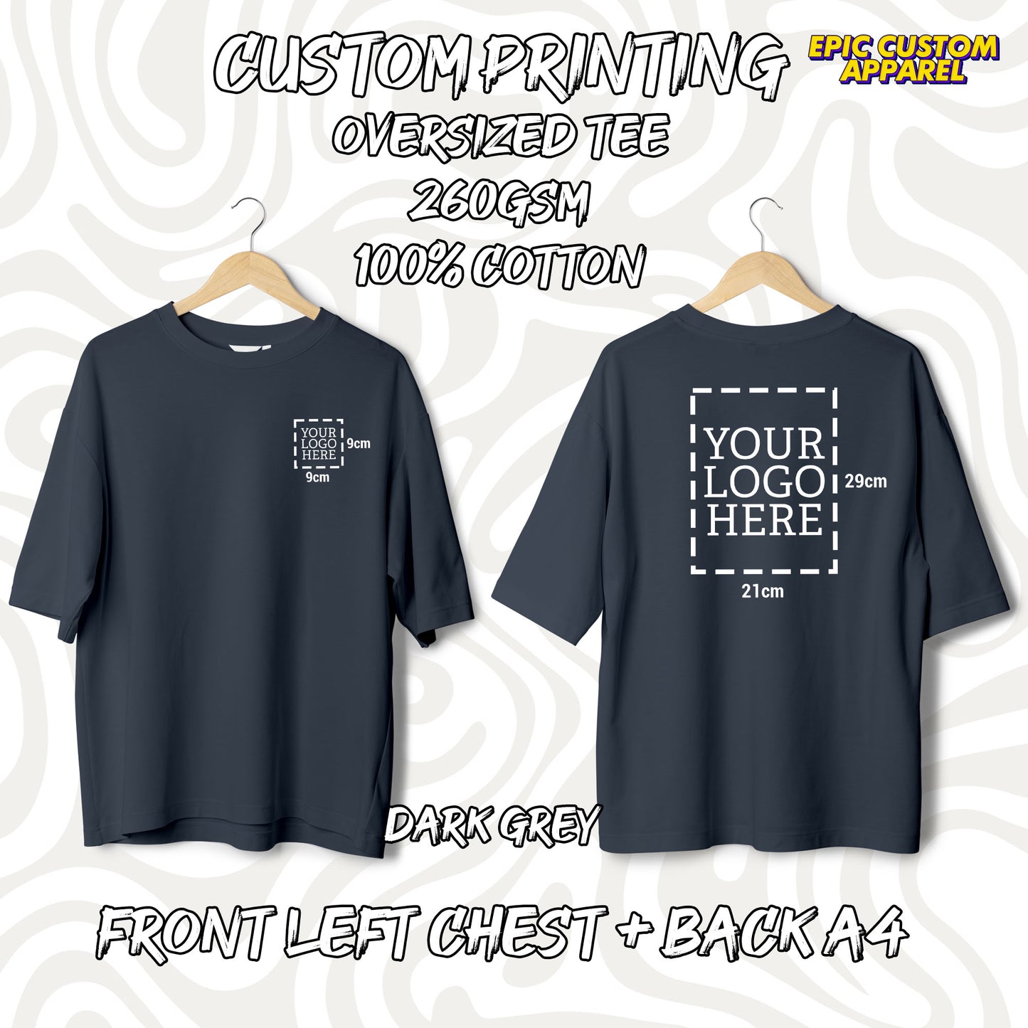 Custom Logo Printing [FLC + A4] Cetak Logo Sendiri Oversized Tee Drop Shoulder 100% Thick Premium Cotton Unisex T-Shirt