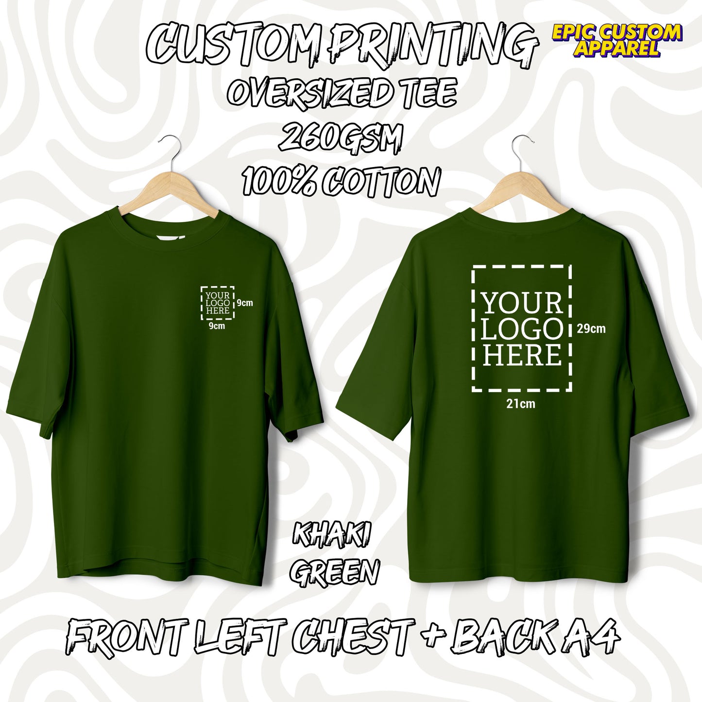 Custom Logo Printing [FLC + A4] Cetak Logo Sendiri Oversized Tee Drop Shoulder 100% Thick Premium Cotton Unisex T-Shirt