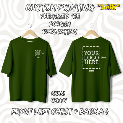 Custom Logo Printing [FLC + A4] Cetak Logo Sendiri Oversized Tee Drop Shoulder 100% Thick Premium Cotton Unisex T-Shirt