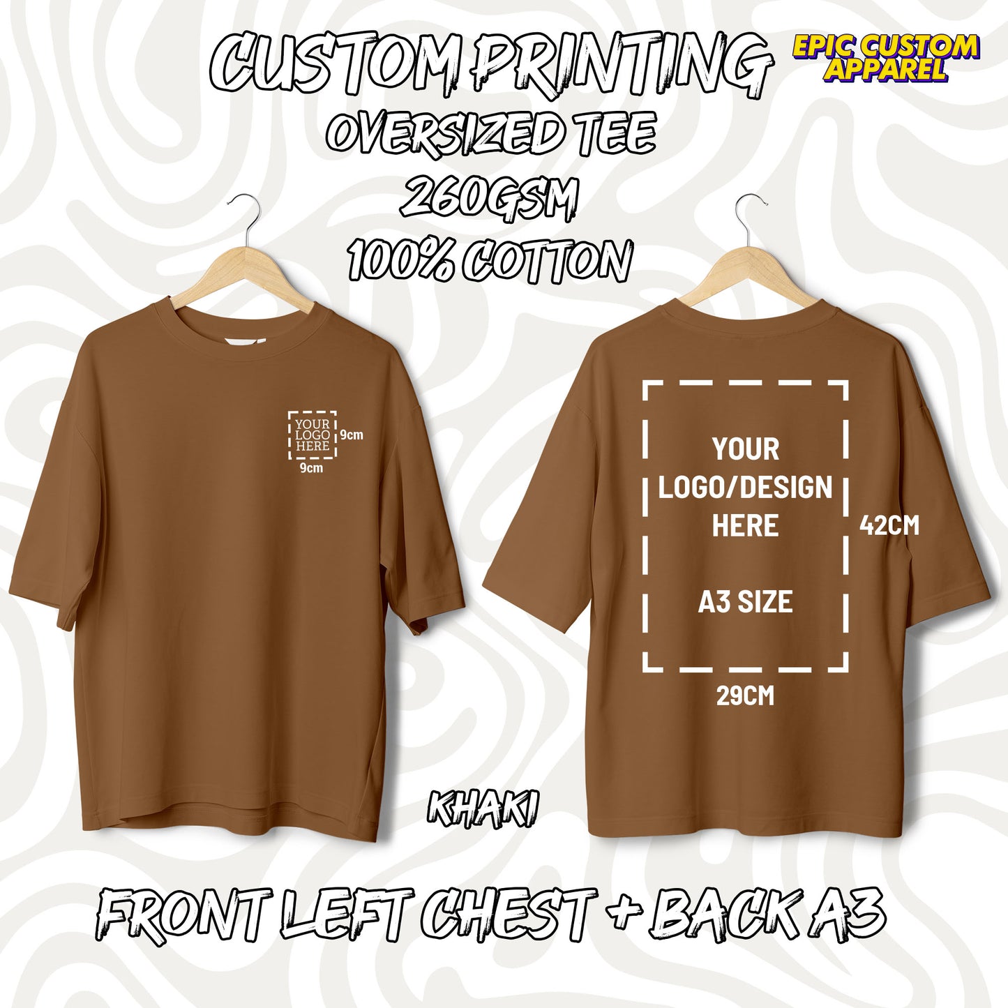 Custom Logo Printing [FLC + A3] Cetak Logo Sendiri Oversized Tee Drop Shoulder 100% Thick Premium Cotton Unisex T-Shirt
