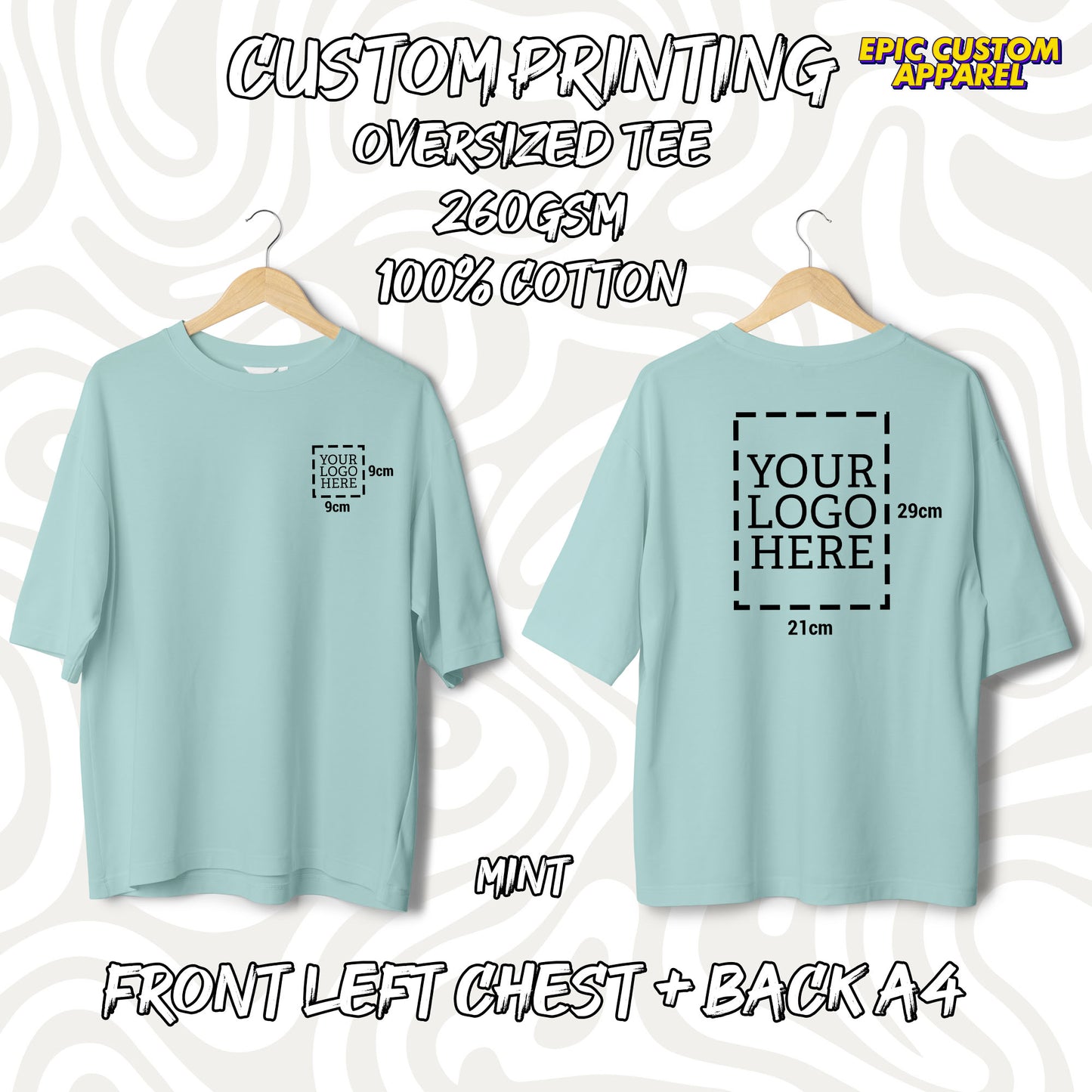 Custom Logo Printing [FLC + A4] Cetak Logo Sendiri Oversized Tee Drop Shoulder 100% Thick Premium Cotton Unisex T-Shirt