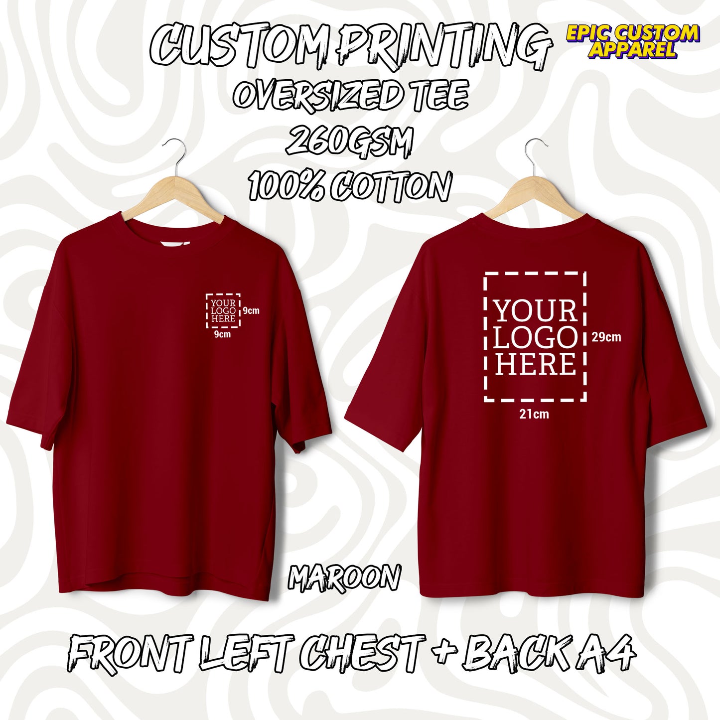 Custom Logo Printing [FLC + A4] Cetak Logo Sendiri Oversized Tee Drop Shoulder 100% Thick Premium Cotton Unisex T-Shirt